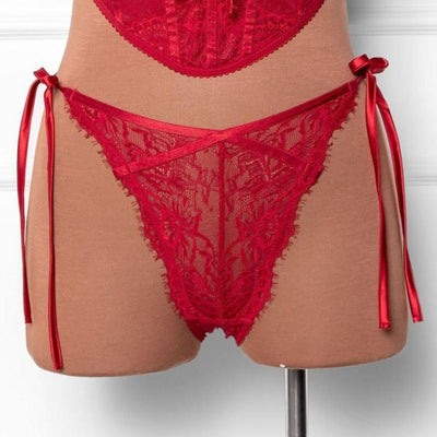 Lacy Side Tie Panty - Red - Mentionables