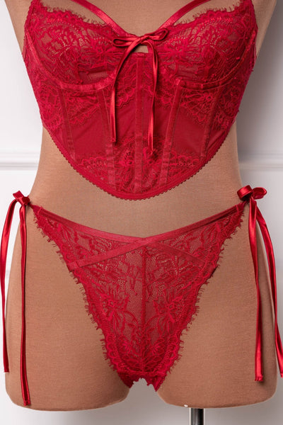 Lacy Side Tie Panty - Red - Mentionables