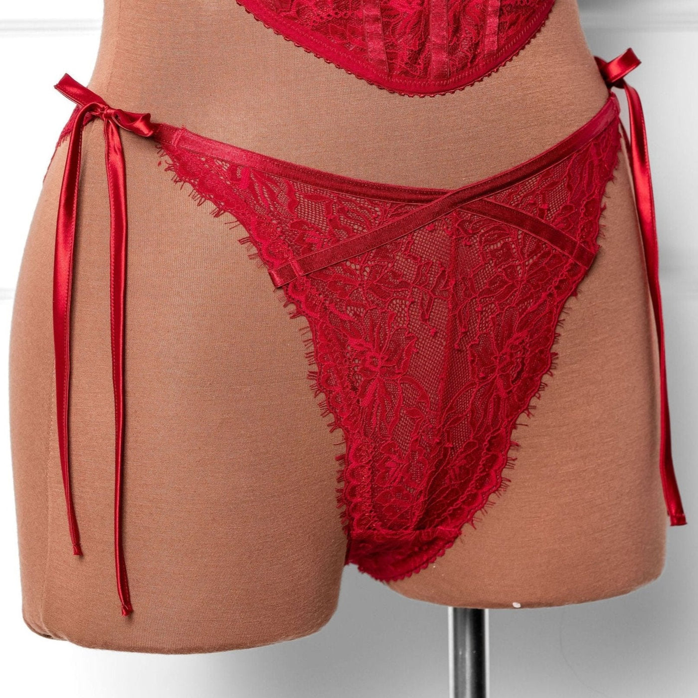 Lacy Side Tie Panty - Red - Mentionables