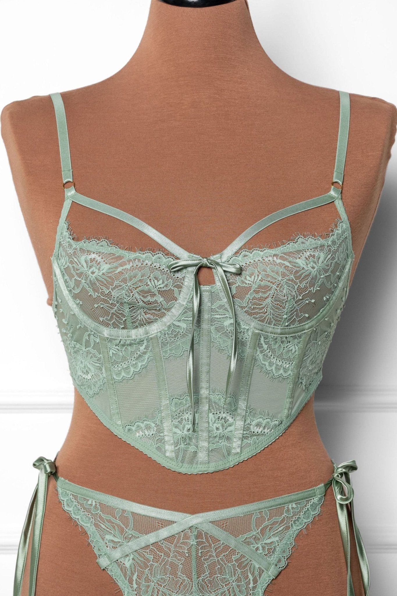 Lacy Underwire Corset - Misty Jade - Mentionables