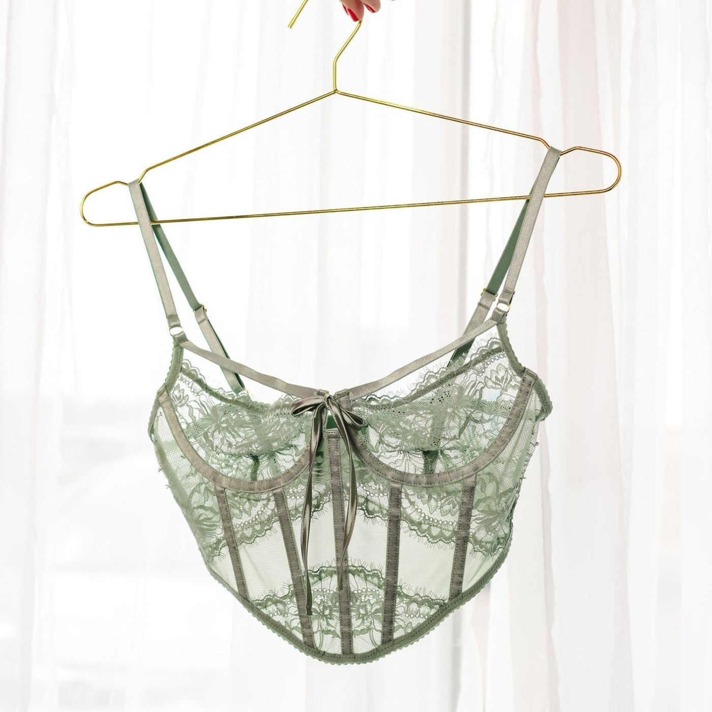 Lacy Underwire Corset - Misty Jade - Mentionables