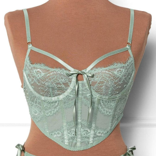 Lacy Underwire Corset - Misty Jade - Mentionables