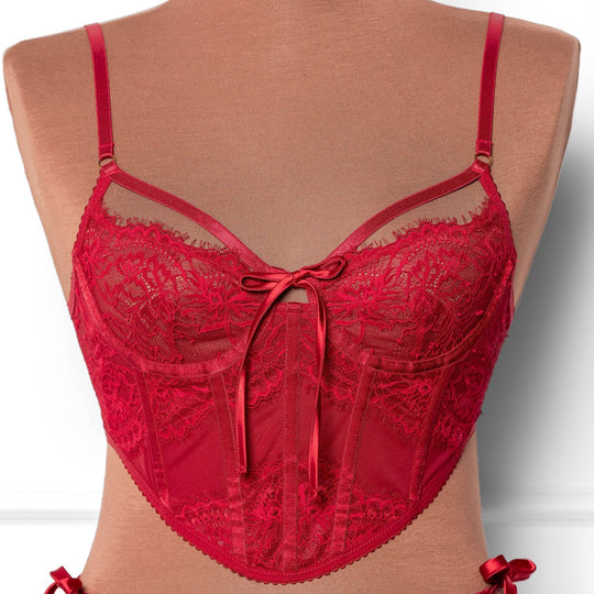 Lacy Underwire Corset - Red - Mentionables