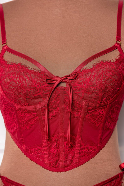 Lacy Underwire Corset - Red - Mentionables