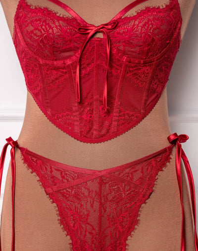 Lacy Underwire Corset - Red - Mentionables