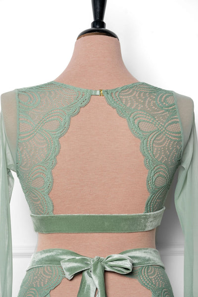 Lacy Velvet Bell Sleeve Bralette - Misty Jade - Mentionables