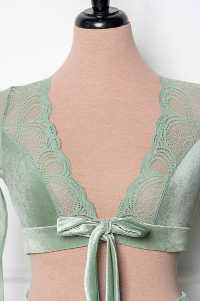 Lacy Velvet Bell Sleeve Bralette - Misty Jade - Mentionables