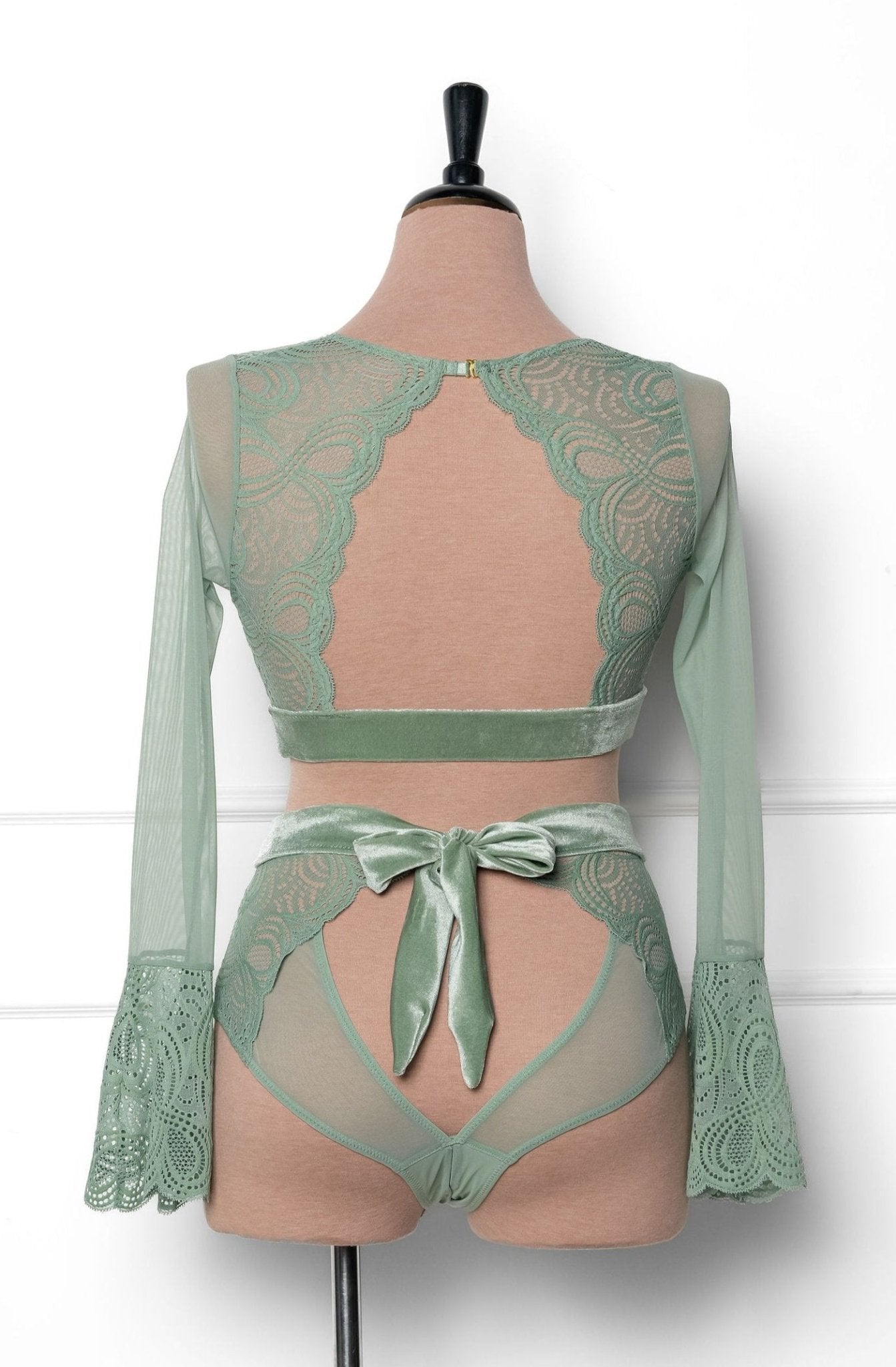 Lacy Velvet Bell Sleeve Bralette - Misty Jade - Mentionables