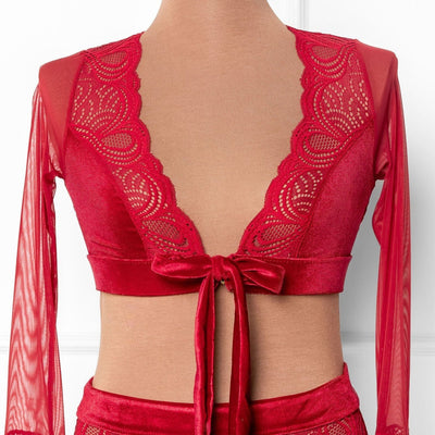 Lacy Velvet Bell Sleeve Bralette - Red - Mentionables