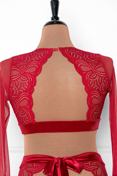 Lacy Velvet Bell Sleeve Bralette - Red - Mentionables