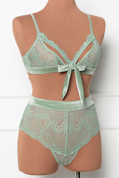 Lacy Velvet High Waist Crotchless Panty - Misty Jade - Mentionables