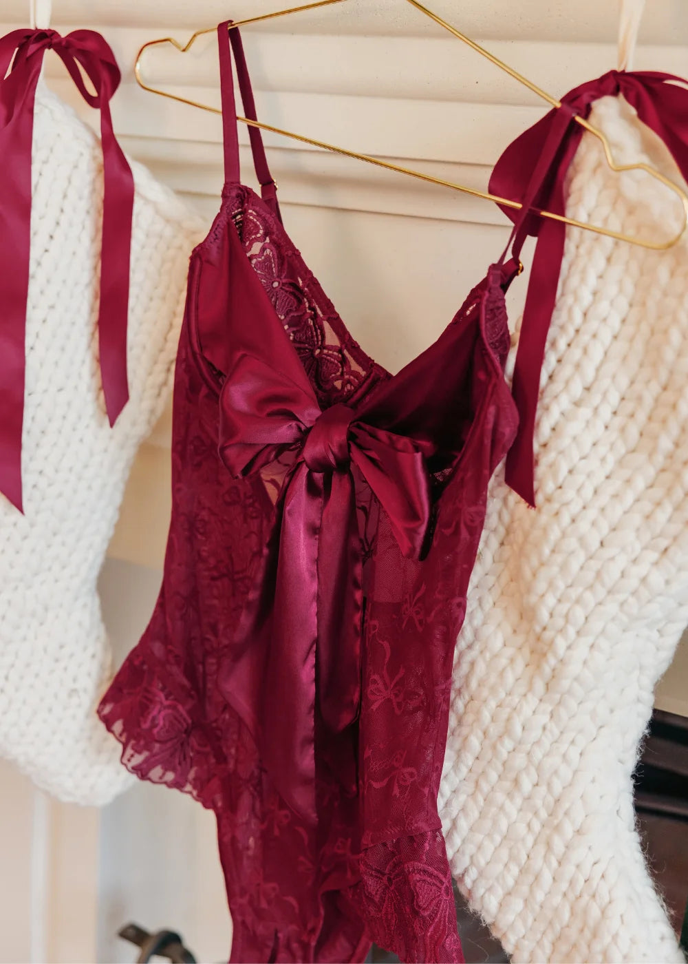 Women's Lacy Satin Crotchless Bow Teddy | Mentionables Lingerie