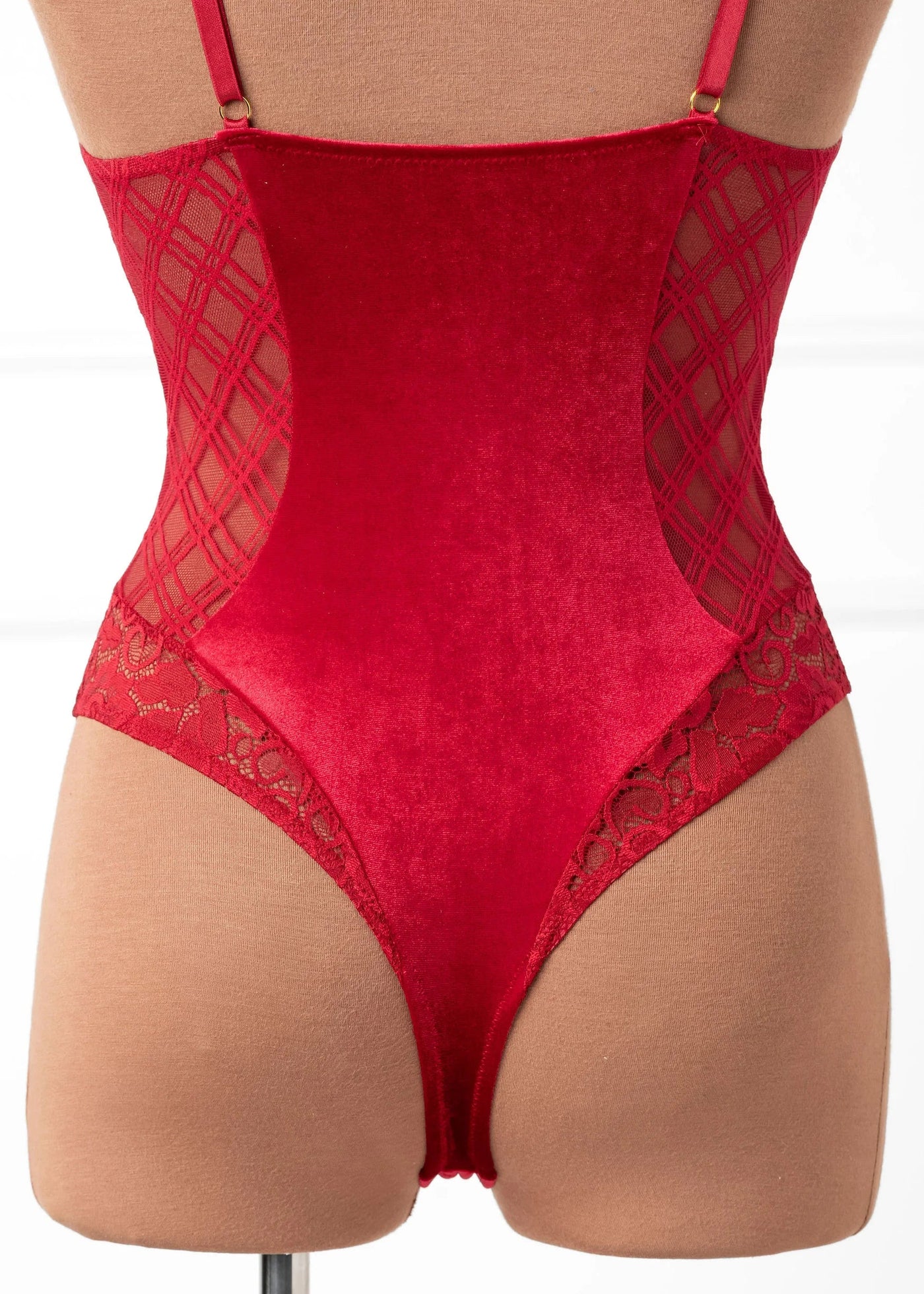Lace & Velvet Crotchless Teddy - Red