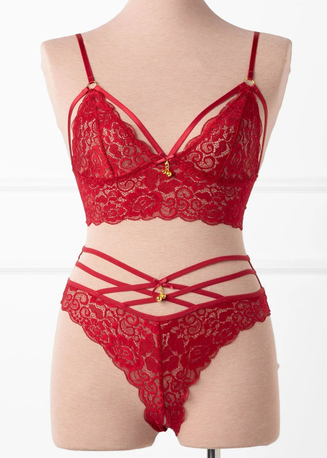 Lacy Caged Charm Bralette - Red