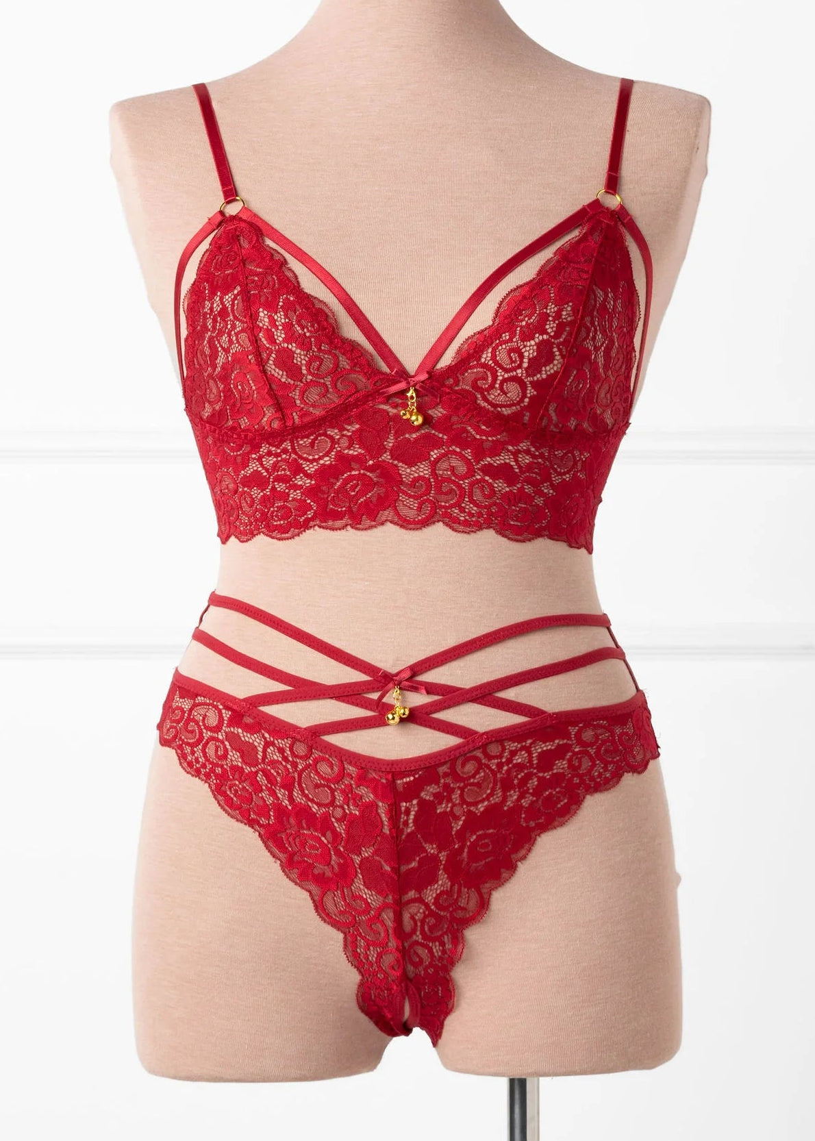 Strappy Crotchless Charm Panty - Red