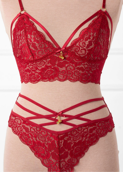 Strappy Crotchless Charm Panty - Red