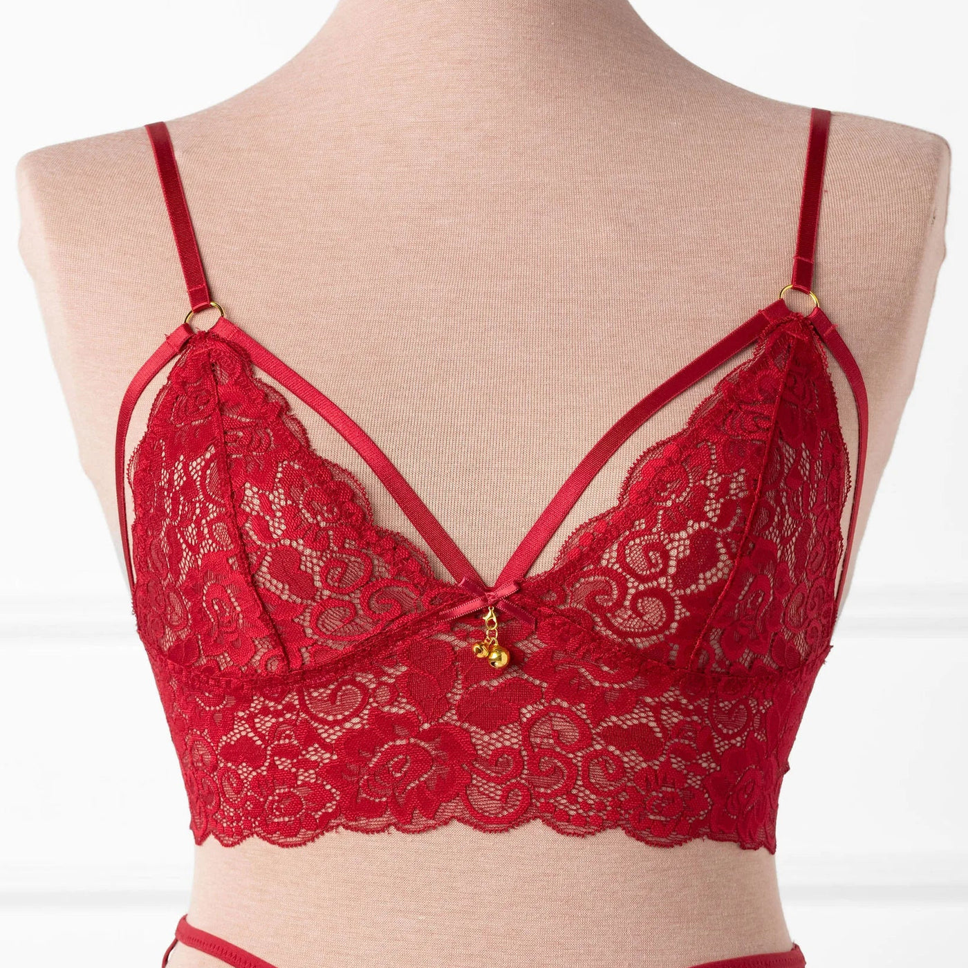 Lacy Caged Charm Bralette - Red