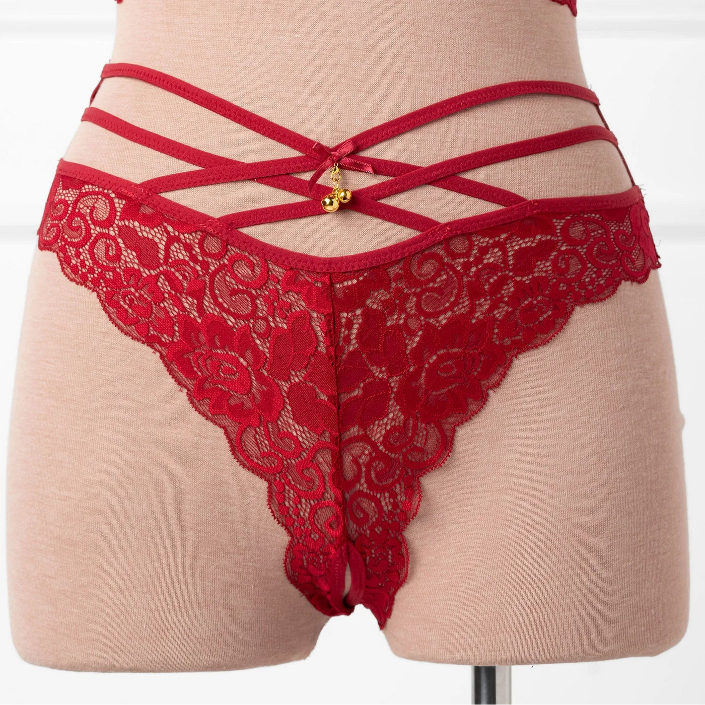 Strappy Crotchless Charm Panty - Red