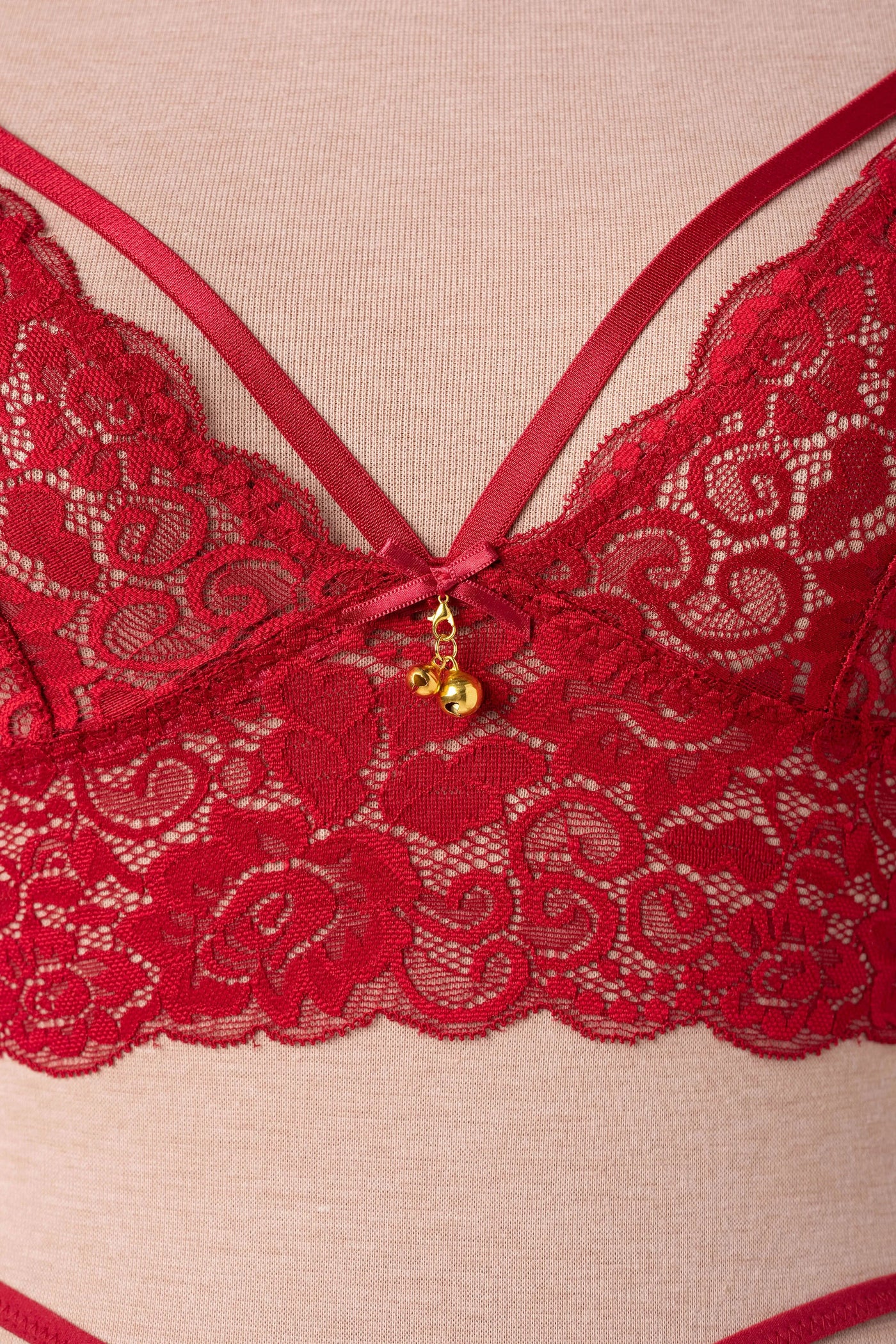 Lacy Caged Charm Bralette - Red