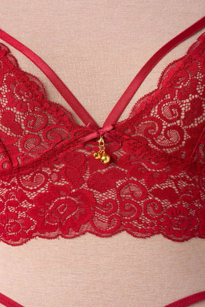 Lacy Caged Charm Bralette - Red