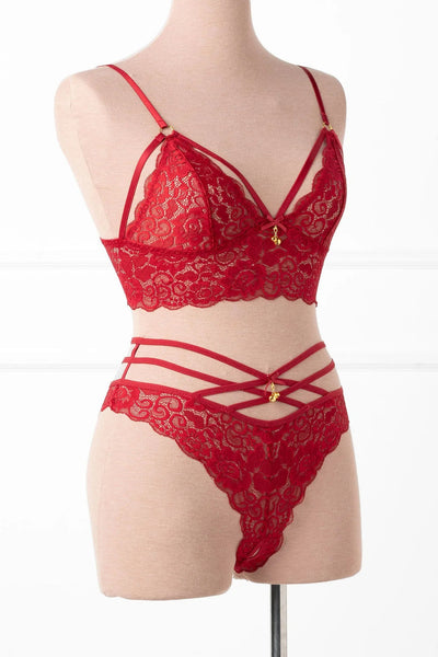 Lacy Caged Charm Bralette - Red