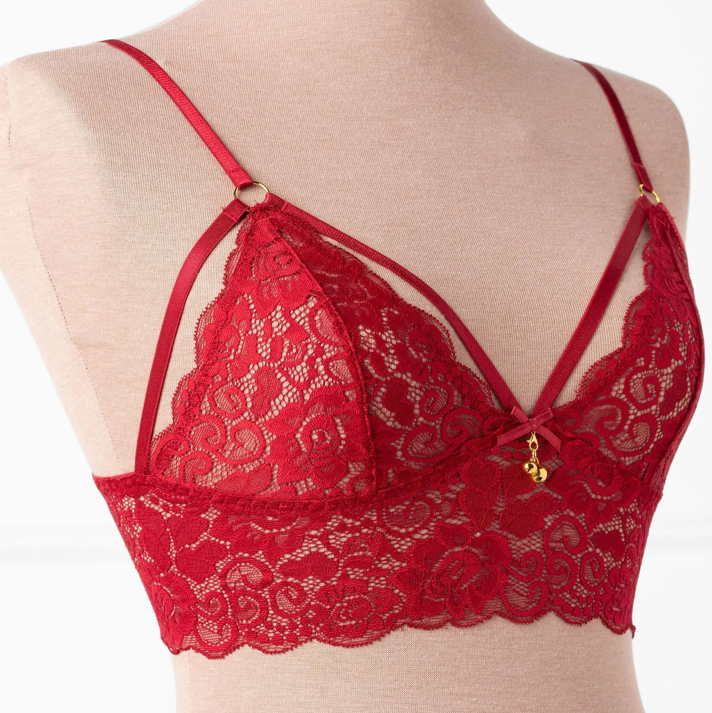 Lacy Caged Charm Bralette - Red