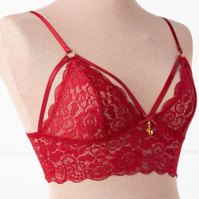 Lacy Caged Charm Bralette - Red