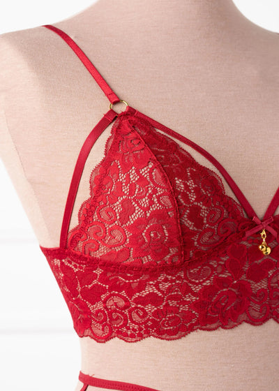 Lacy Caged Charm Bralette - Red