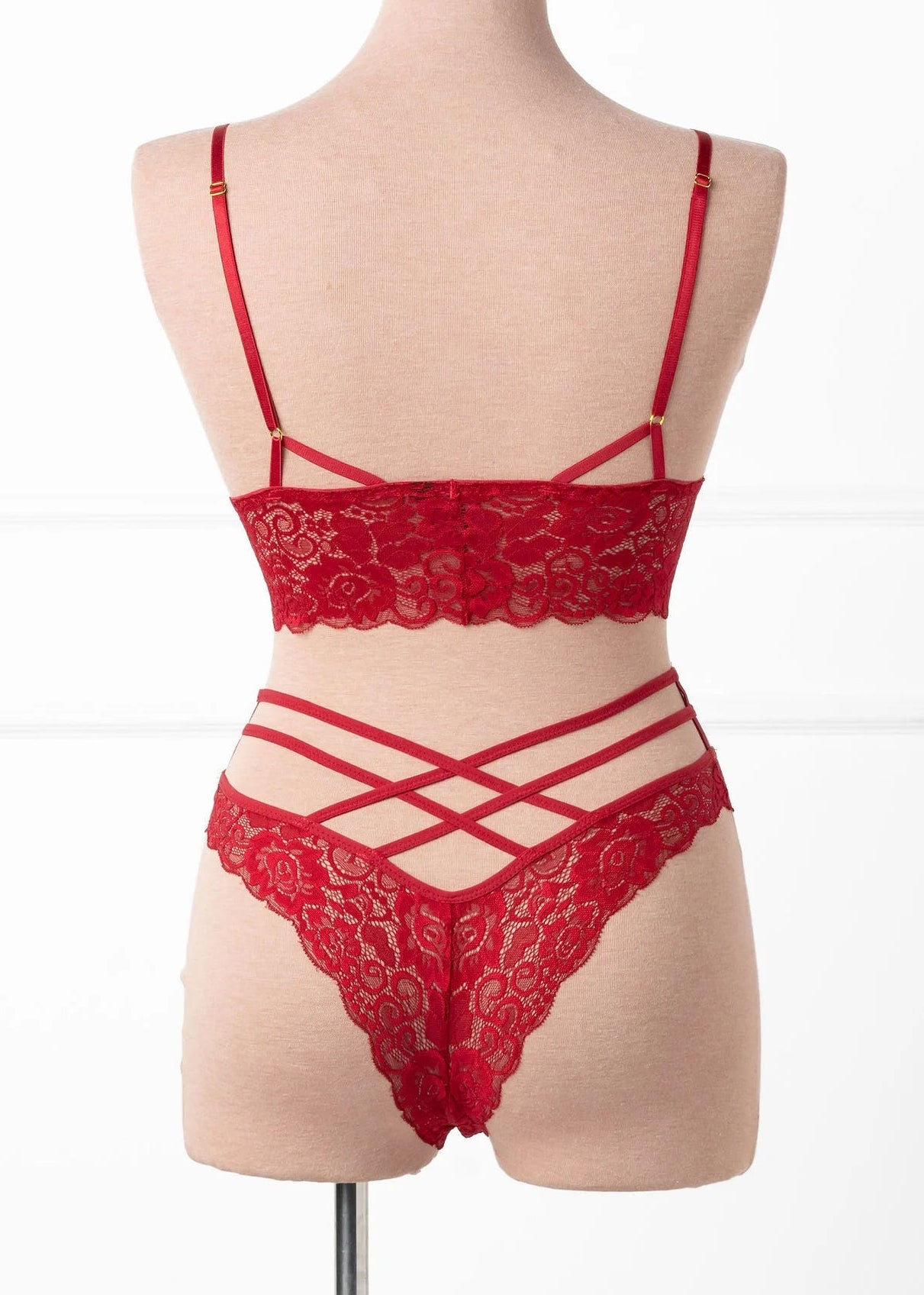 Lacy Caged Charm Bralette - Red