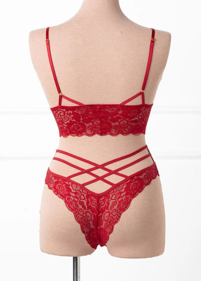 Lacy Caged Charm Bralette - Red