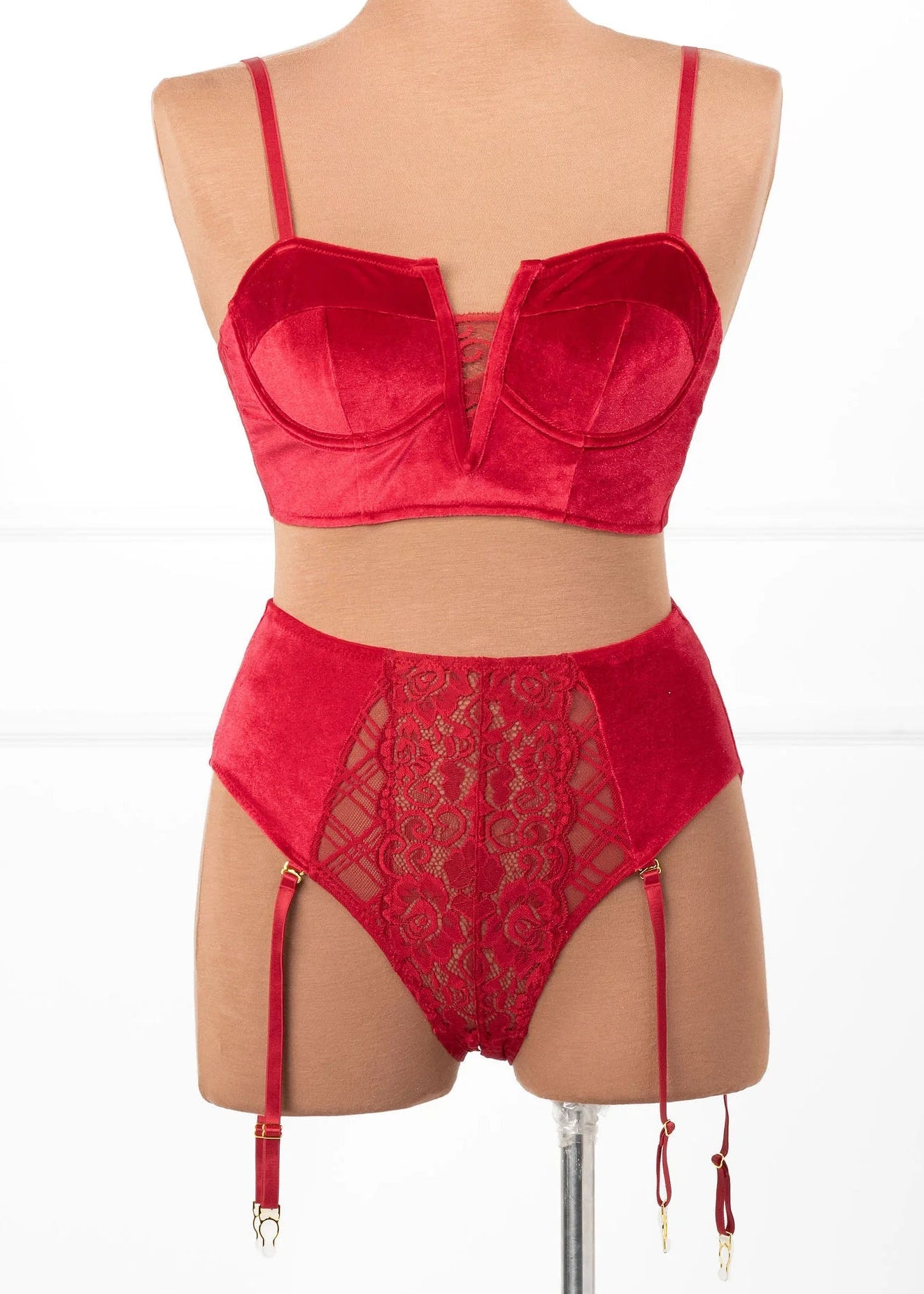 Velvet Underwire Bustier - Red