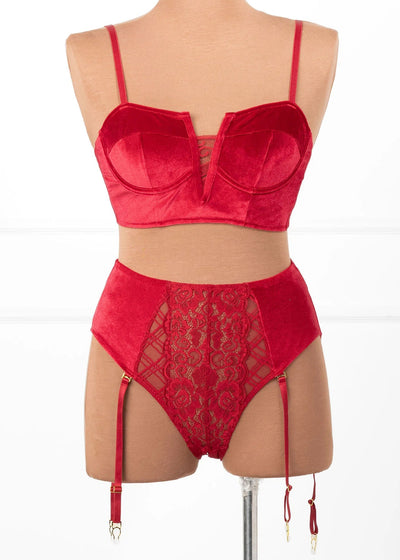 Velvet Underwire Bustier - Red