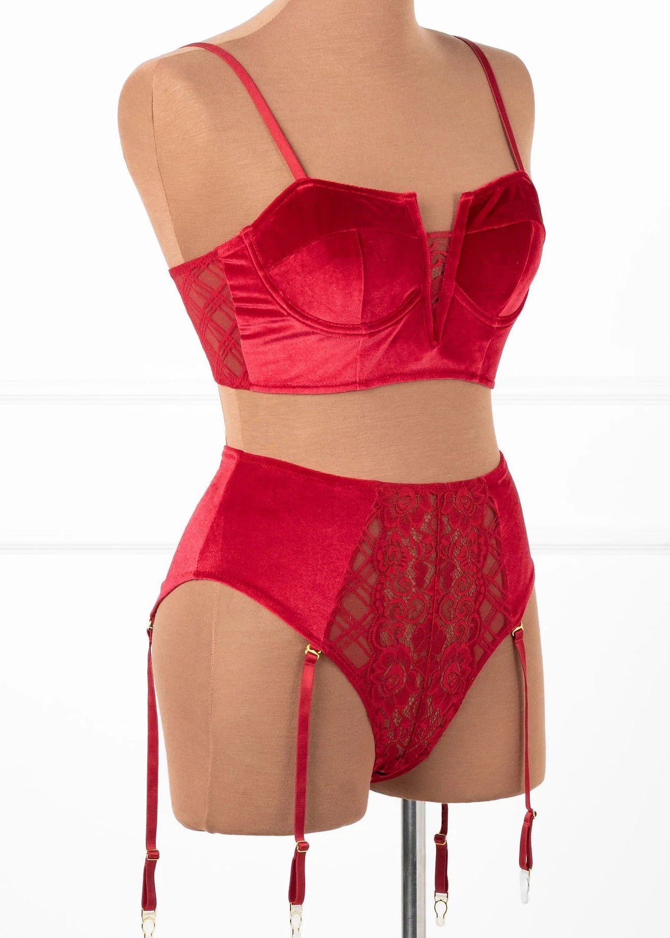 Velvet Underwire Bustier - Red