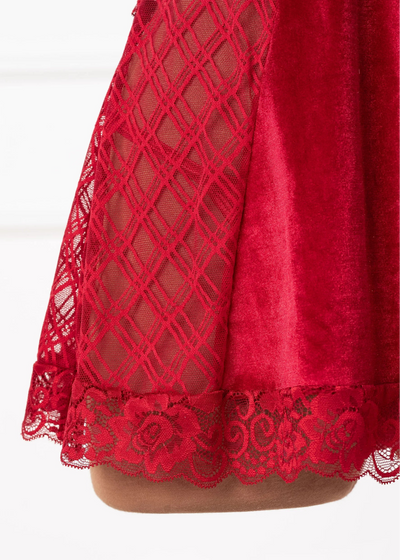 Lace & Velvet Strappy Babydoll - Red