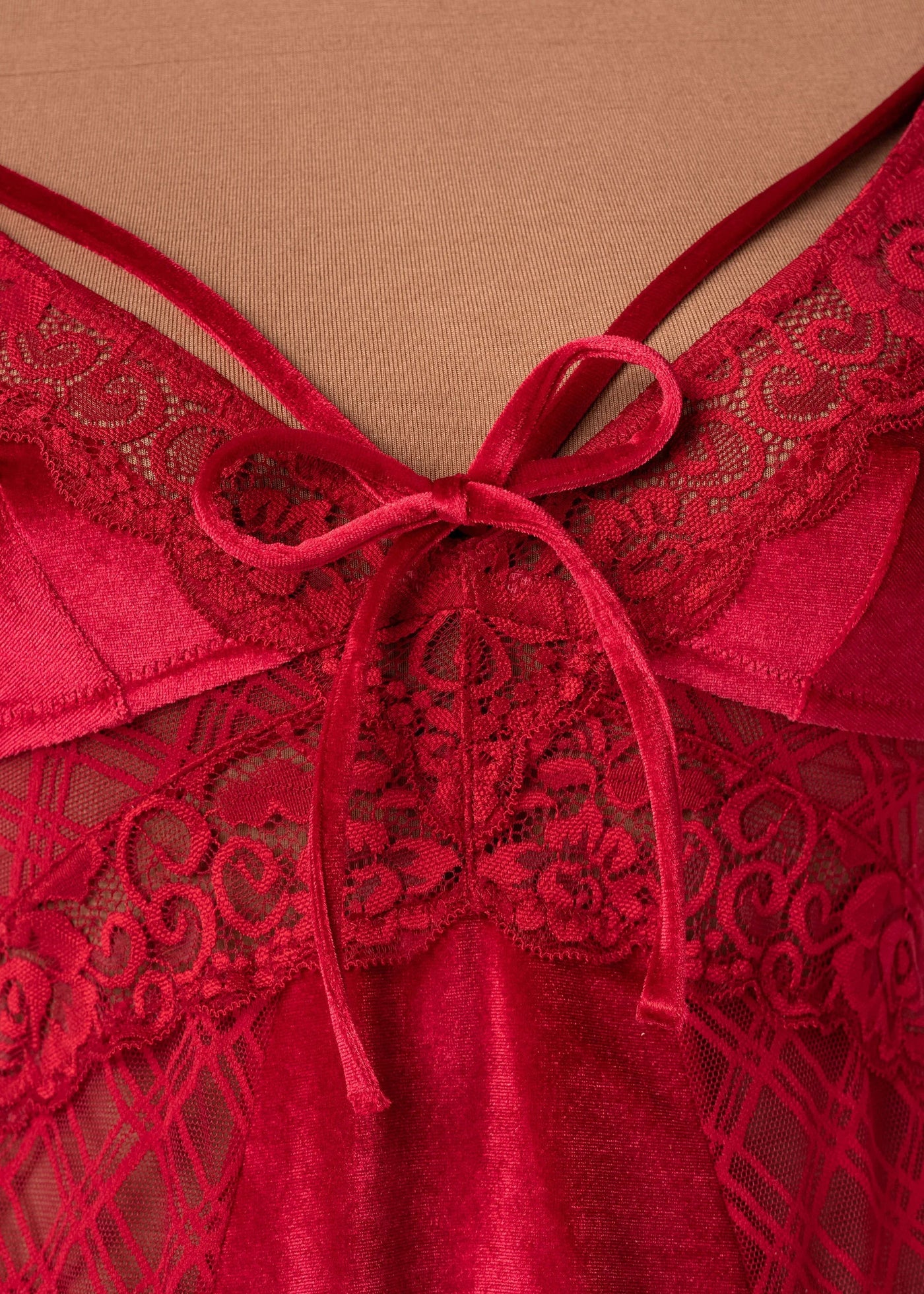 Lace & Velvet Strappy Babydoll - Red