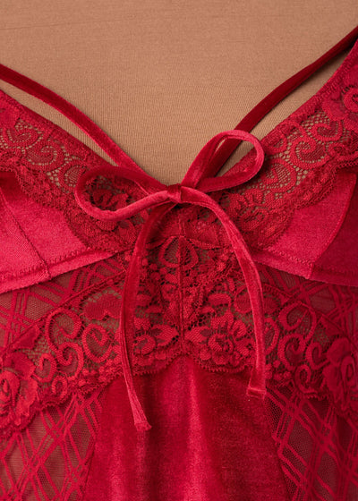 Lace & Velvet Strappy Babydoll - Red