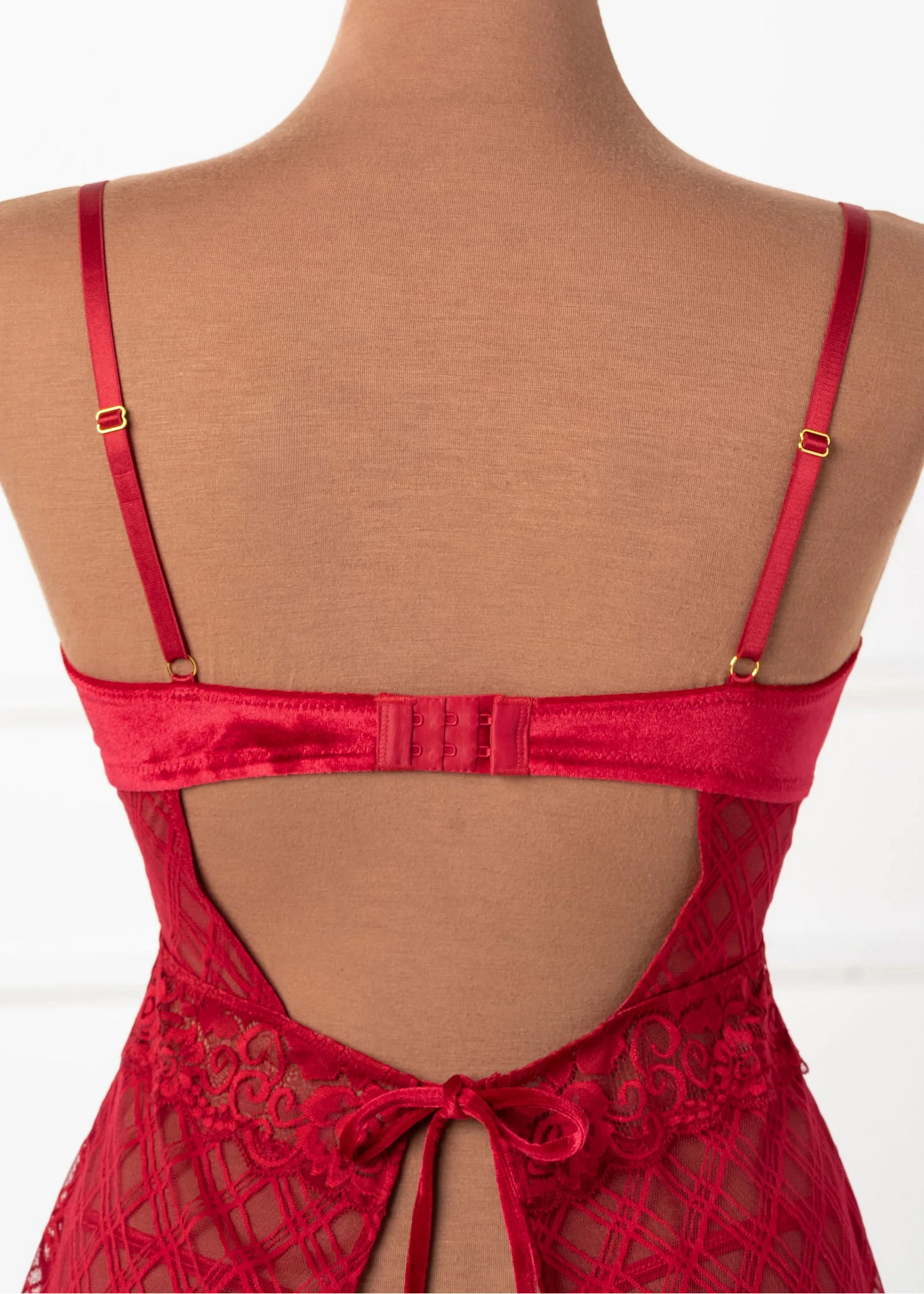 Lace & Velvet Strappy Babydoll - Red