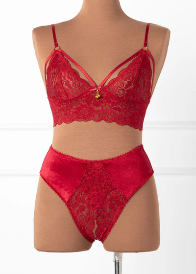 Lacy Caged Charm Bralette - Red