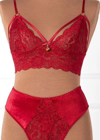 Lacy Caged Charm Bralette - Red
