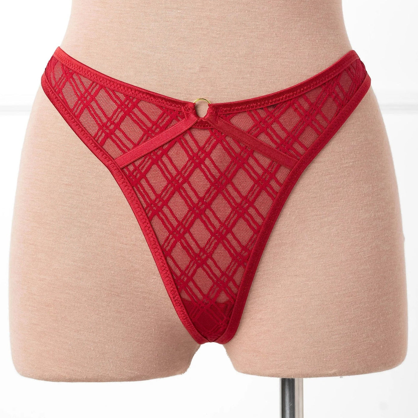 Midrise Mesh Charm Thong - Red