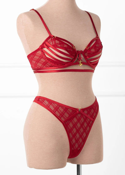Midrise Mesh Charm Thong - Red