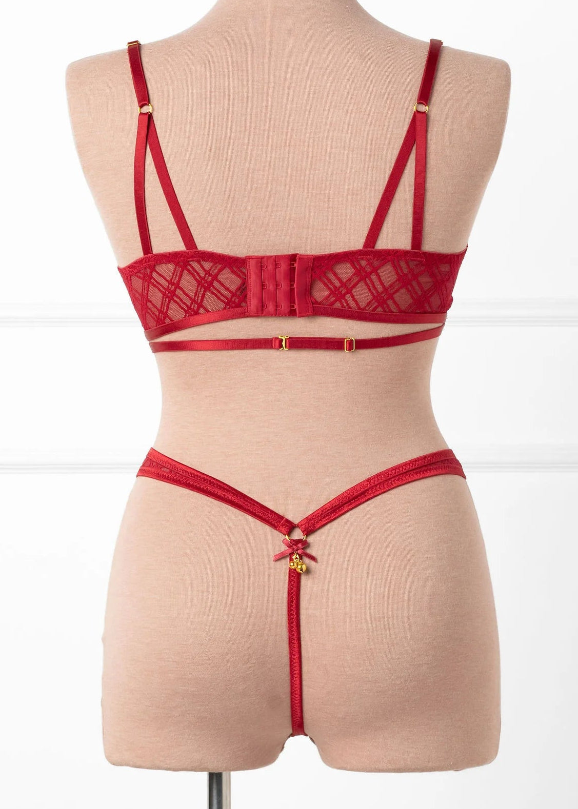Midrise Mesh Charm Thong - Red
