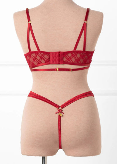 Midrise Mesh Charm Thong - Red