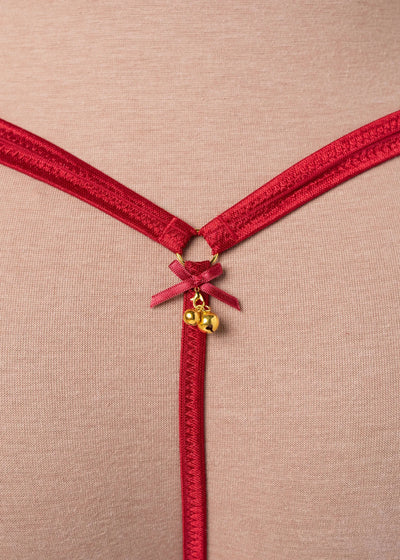 Midrise Mesh Charm Thong - Red