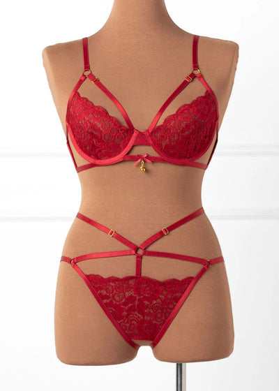 Lacy Underwire Charm Bralette - Red