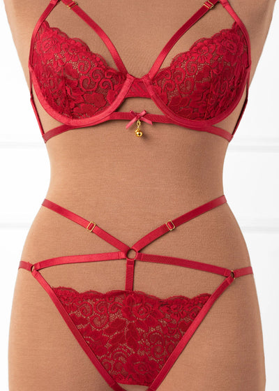 Lacy Underwire Charm Bralette - Red