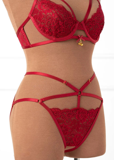 Strappy Ouvert Charm Panty - Red