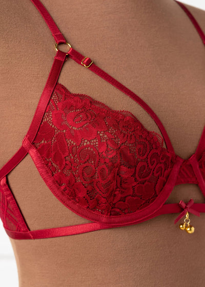 Lacy Underwire Charm Bralette - Red