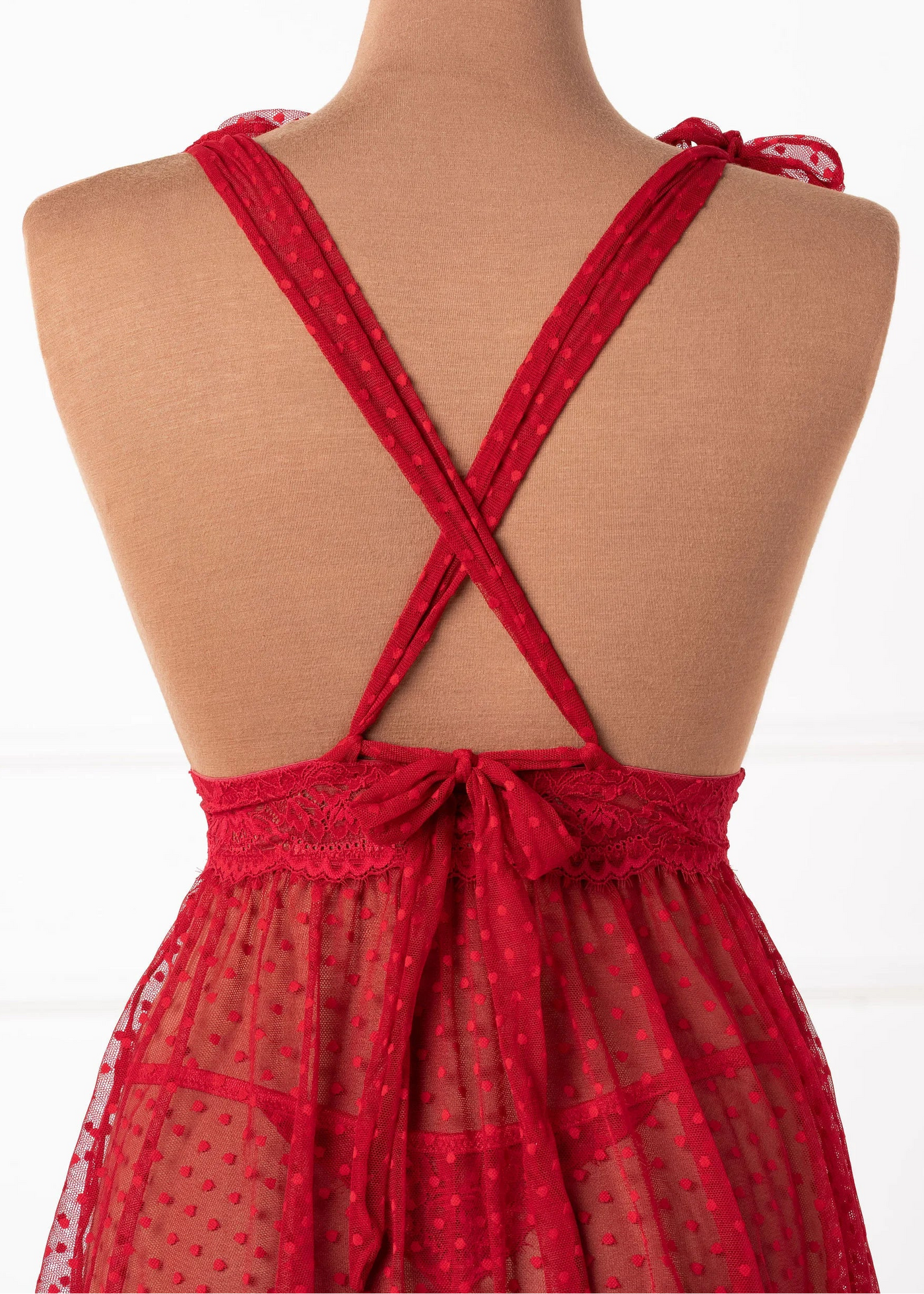 Polka Dot Mesh Babydoll - Red