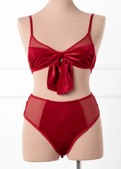 Velvet Bow Bralette - Red